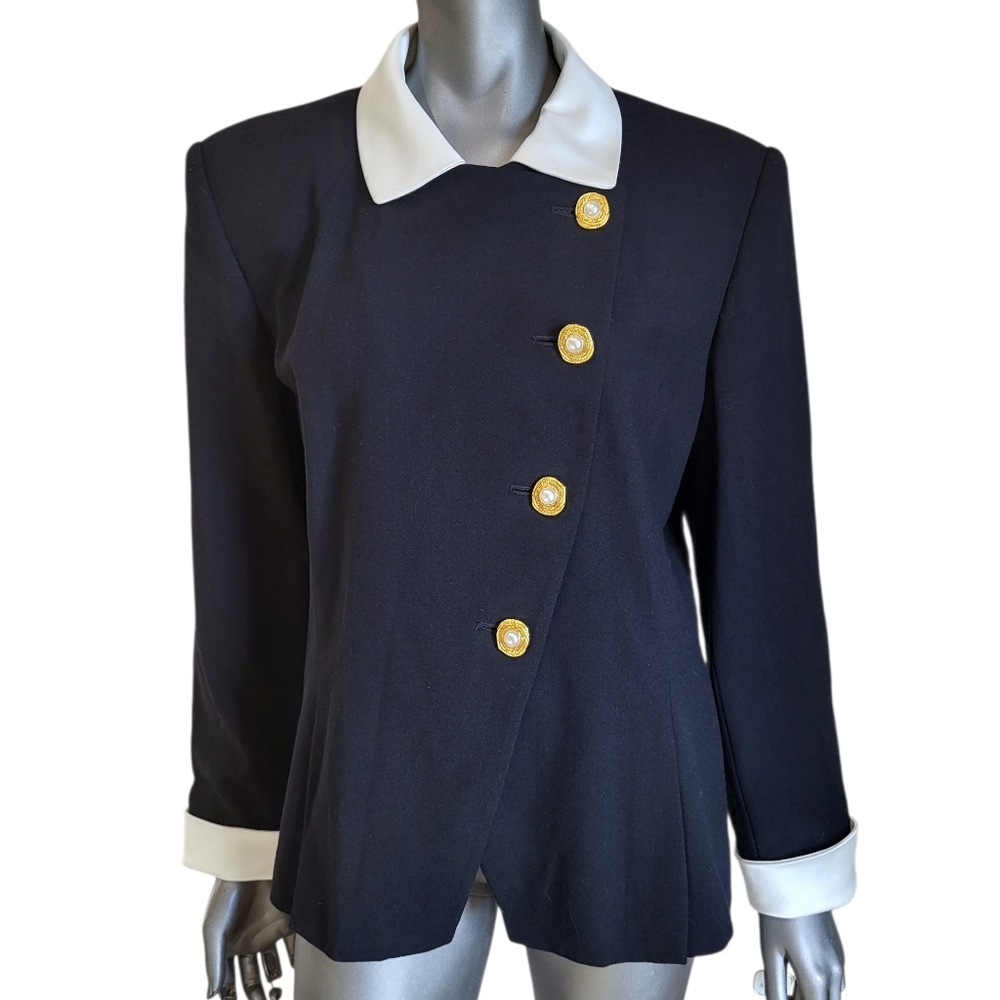 204. NWT Vtg. En Avance Elegant Black Wool Blazer with Gold Buttons - Size 16 - Picture 3 of 9